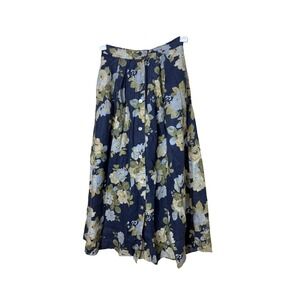 Vintage Hunter Club 100% Linen Floral Maxi Skirt Button Front Maxi Size 10